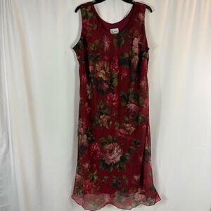 K Women Maxi dress womens 18 W Red roses floral crinkle, sleeveless